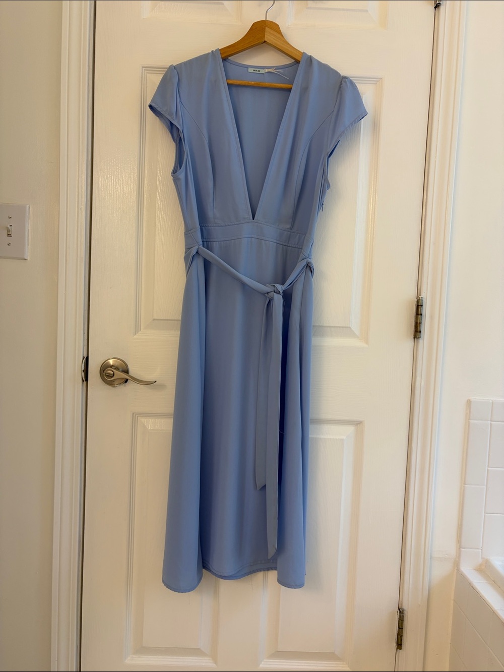 Kimchi Blue Dusty Blue V-Neck Wrap Midi Dress